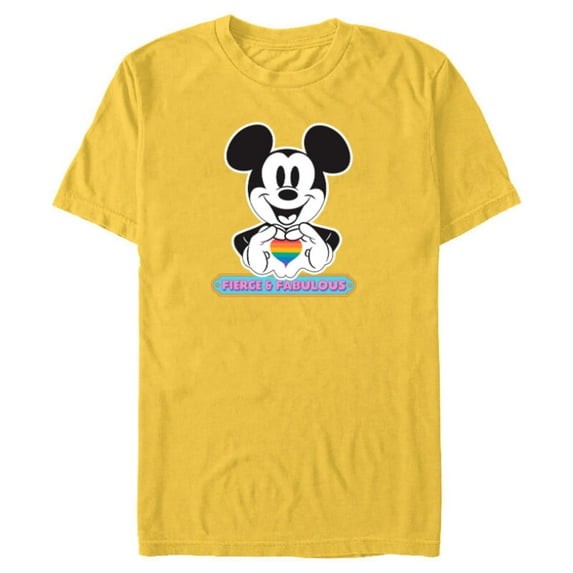 Disney Mickey Mouse Pride Fierce & Fabulous Rainbow Heart - Short Sleeve Blended T-Shirt for Adults - Customized-Yellow