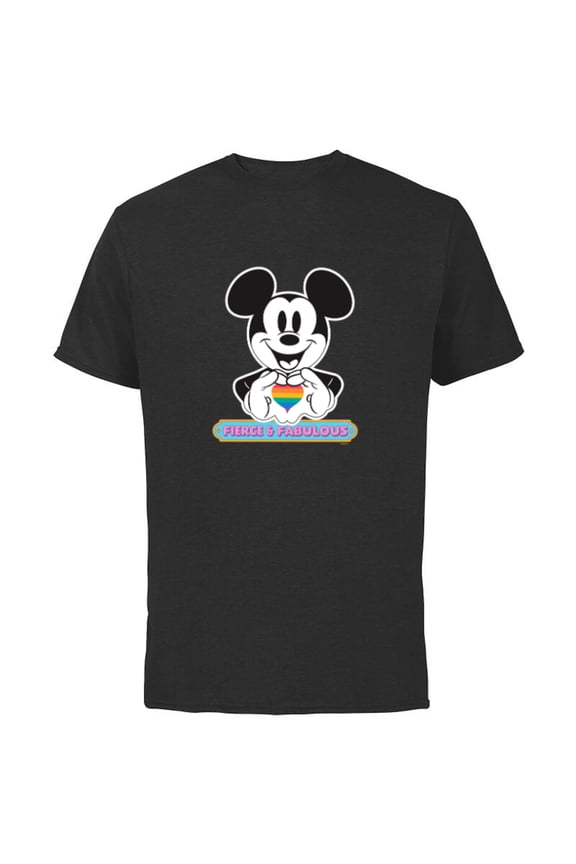Mickey Mouse Pride Fierce & Fabulous Rainbow Heart - Short Sleeve Cotton T-Shirt for Adults - Customized-Black