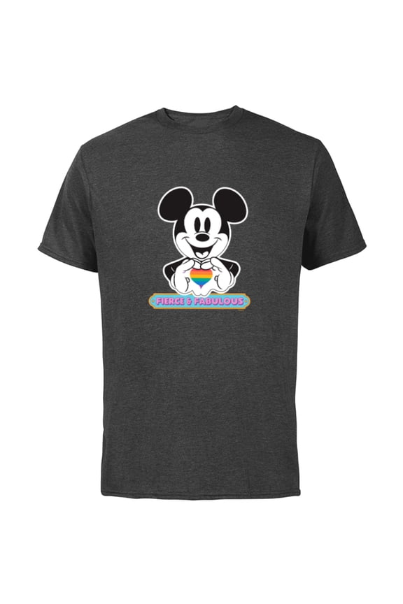 Mickey Mouse Pride Fierce & Fabulous Rainbow Heart - Short Sleeve Cotton T-Shirt for Adults - Customized-Charcoal