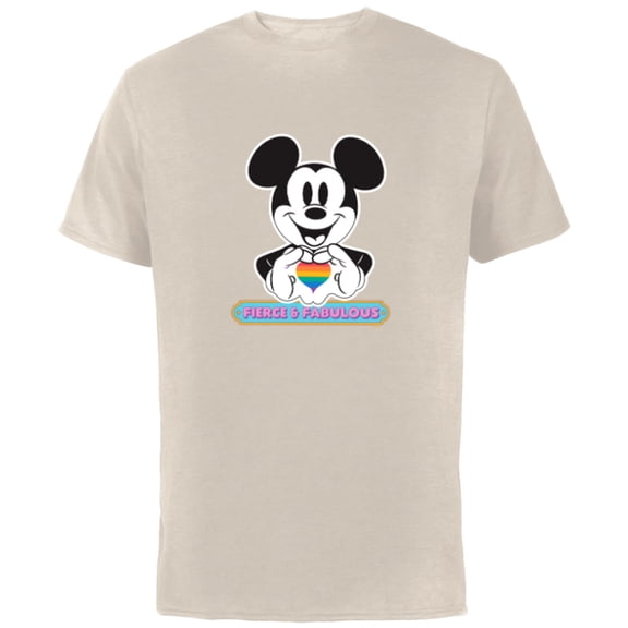 Disney Mickey Mouse Pride Fierce & Fabulous Rainbow Heart - Short Sleeve Cotton T-Shirt for Adults - Customized-Natural