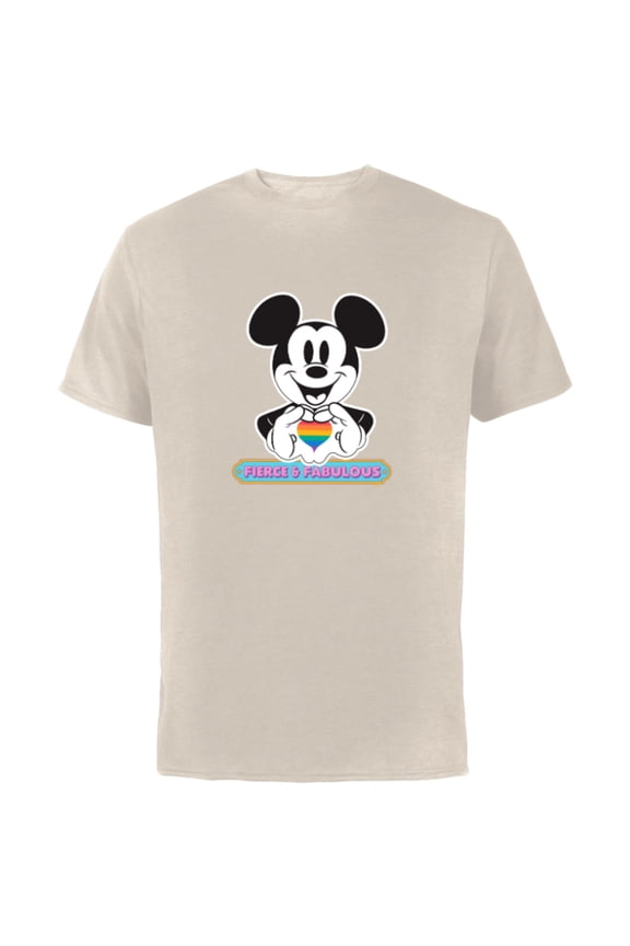 Mickey Mouse Pride Fierce & Fabulous Rainbow Heart - Short Sleeve Cotton T-Shirt for Adults - Customized-Natural