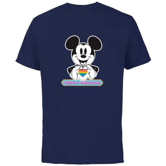 Disney Mickey Mouse Pride Fierce & Fabulous Rainbow Heart - Short Sleeve Cotton T-Shirt for Adults - Customized-Navy