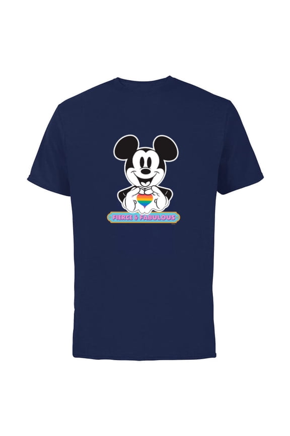 Mickey Mouse Pride Fierce & Fabulous Rainbow Heart - Short Sleeve Cotton T-Shirt for Adults - Customized-Navy