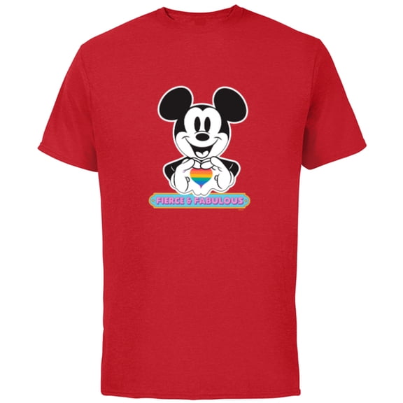 Disney Mickey Mouse Pride Fierce & Fabulous Rainbow Heart - Short Sleeve Cotton T-Shirt for Adults - Customized-Red