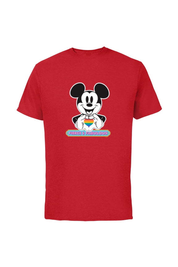 Mickey Mouse Pride Fierce & Fabulous Rainbow Heart - Short Sleeve Cotton T-Shirt for Adults - Customized-Red
