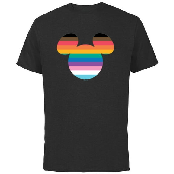 Disney Mickey Mouse Pride Inclusive Rainbow Head Icon Fill - Short Sleeve Cotton T-Shirt for Adults - Customized-Black