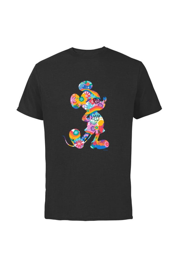 Mickey Mouse Pride Pose Rainbow Icon Fill Doodles - Short Sleeve Cotton T-Shirt for Adults - Customized-Black