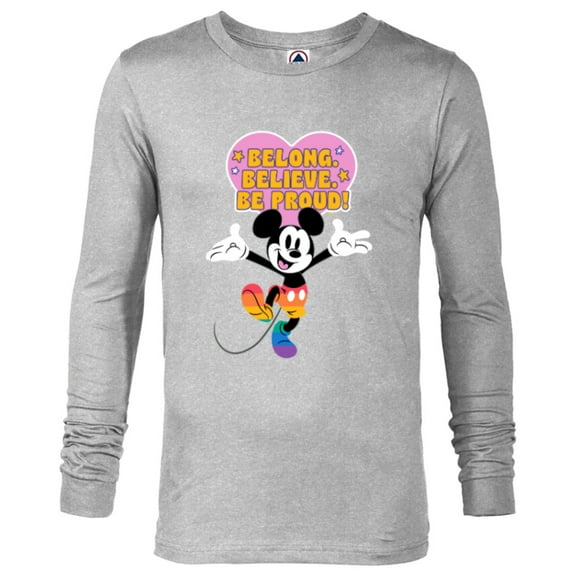 Disney Mickey Mouse Pride Rainbow Belong Believe Be Proud! - Long Sleeve T-Shirt for Men - Customized-Athletic Heather