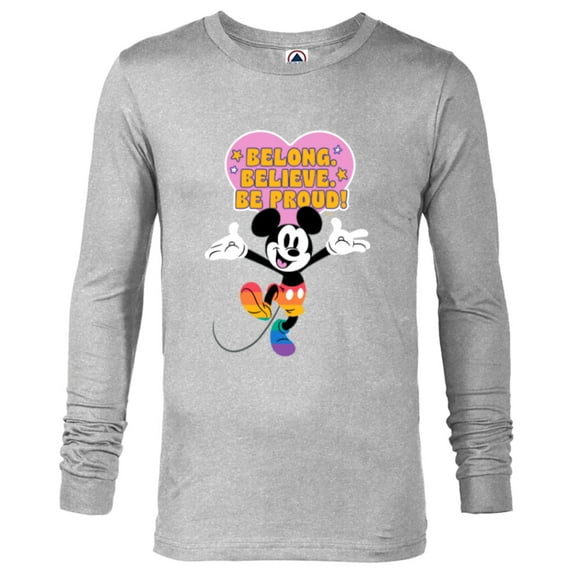 Disney Mickey Mouse Pride Rainbow Belong Believe Be Proud! - Long Sleeve T-Shirt for Men - Customized-Athletic Heather