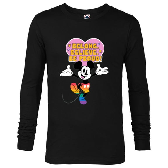 Disney Mickey Mouse Pride Rainbow Belong Believe Be Proud! - Long Sleeve T-Shirt for Men - Customized-Black