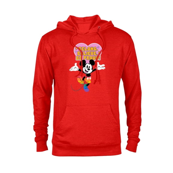 Disney Mickey Mouse Pride Rainbow Belong Believe Be Proud! - Pullover Hoodie for Adults - Customized-Red