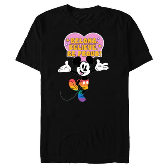 Disney Mickey Mouse Pride Rainbow Belong Believe Be Proud! - Short Sleeve Blended T-Shirt for Adults - Customized-Black