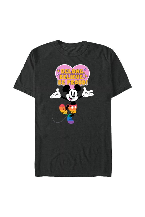 Mickey Mouse Pride Rainbow Belong Believe Be Proud! - Short Sleeve Blended T-Shirt for Adults - Customized-Dark Heather