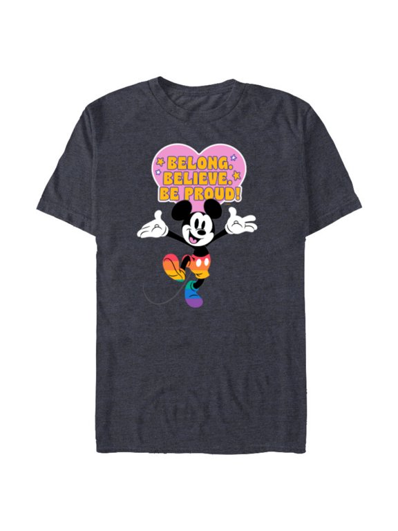 Mickey Mouse Pride Rainbow Belong Believe Be Proud! - Short Sleeve Blended T-Shirt for Adults - Customized-Navy Heather