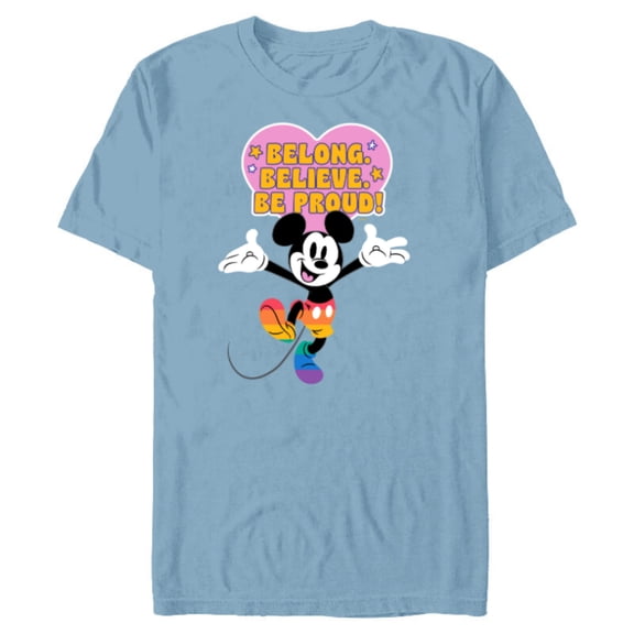 Disney Mickey Mouse Pride Rainbow Belong Believe Be Proud! - Short Sleeve Blended T-Shirt for Adults - Customized-Ocean Blue