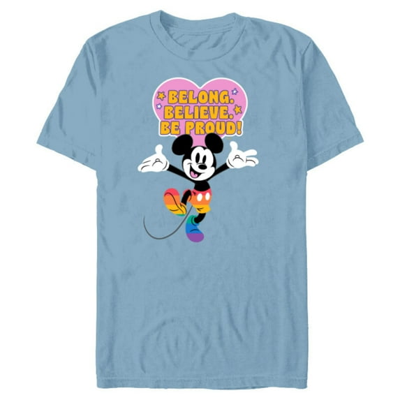 Disney Mickey Mouse Pride Rainbow Belong Believe Be Proud! - Short Sleeve Blended T-Shirt for Adults - Customized-Ocean Blue