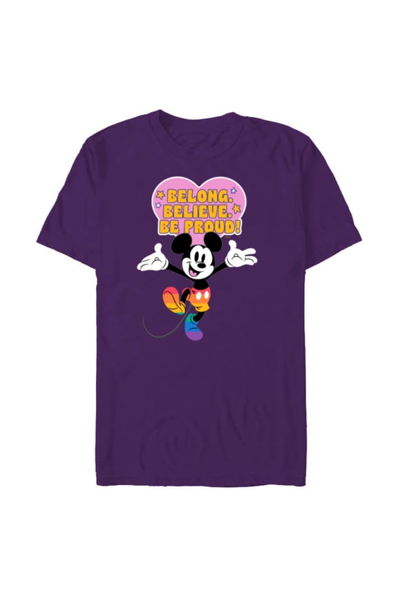Mickey Mouse Pride Rainbow Belong Believe Be Proud! - Short Sleeve Blended T-Shirt for Adults - Customized-Purple