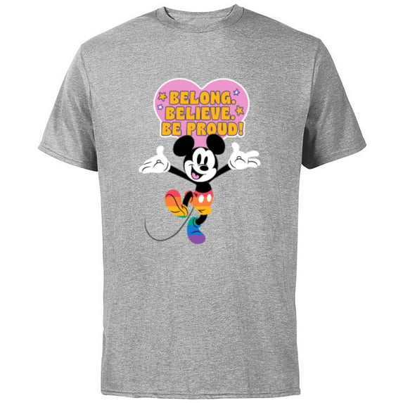Disney Mickey Mouse Pride Rainbow Belong Believe Be Proud! - Short Sleeve Cotton T-Shirt for Adults - Customized-Athletic Heather