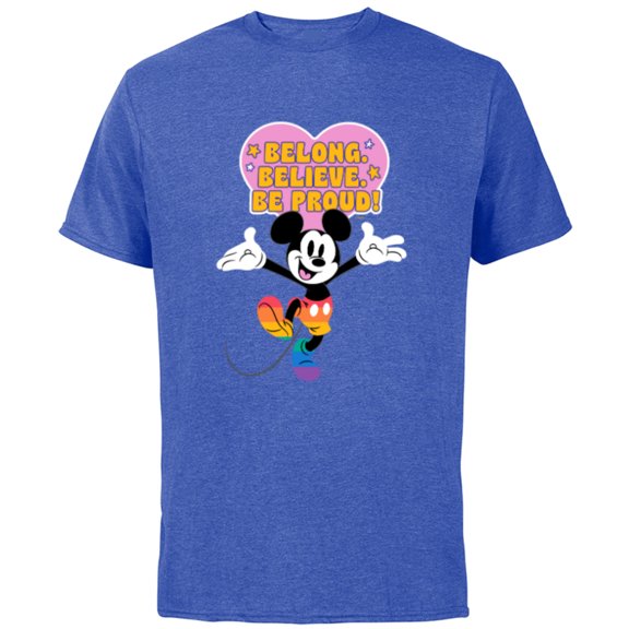 Disney Mickey Mouse Pride Rainbow Belong Believe Be Proud! - Short Sleeve Cotton T-Shirt for Adults - Customized-Royal Heather