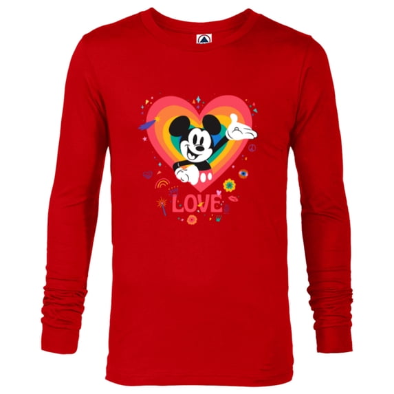 Disney Mickey Mouse Pride Rainbow Love Heart Doodles - Long Sleeve T-Shirt for Men - Customized-New Red