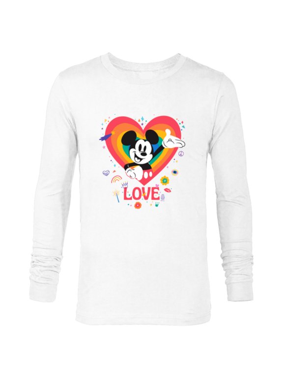Mickey Mouse Pride Rainbow Love Heart Doodles - Long Sleeve T-Shirt for Men - Customized-White
