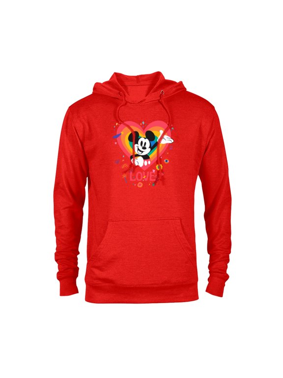 Mickey Mouse Pride Rainbow Love Heart Doodles - Pullover Hoodie for Adults - Customized-Red