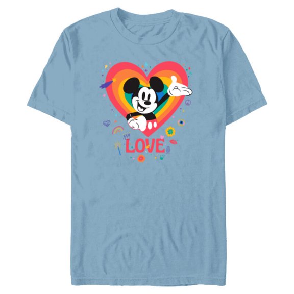 Disney Mickey Mouse Pride Rainbow Love Heart Doodles - Short Sleeve Blended T-Shirt for Adults - Customized-Ocean Blue