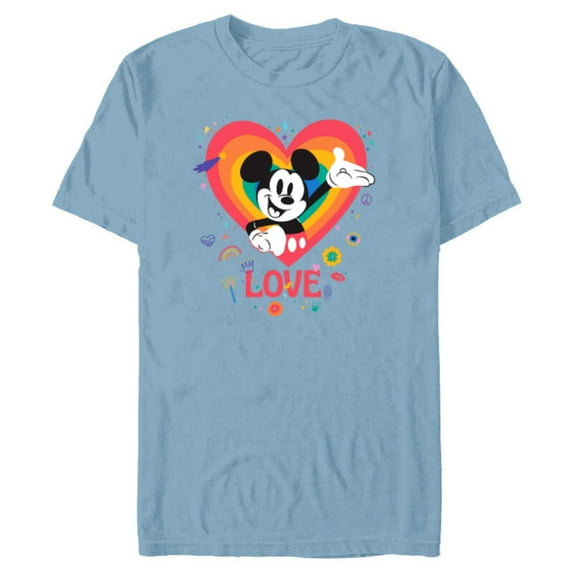 Disney Mickey Mouse Pride Rainbow Love Heart Doodles - Short Sleeve Blended T-Shirt for Adults - Customized-Ocean Blue