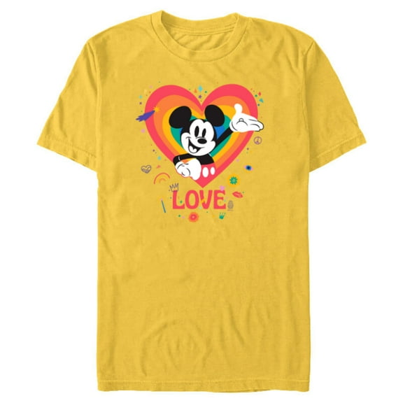 Disney Mickey Mouse Pride Rainbow Love Heart Doodles - Short Sleeve Blended T-Shirt for Adults - Customized-Yellow
