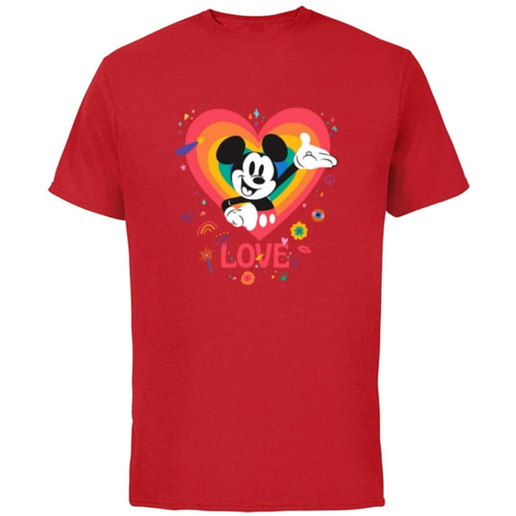 Disney Mickey Mouse Pride Rainbow Love Heart Doodles - Short Sleeve Cotton T-Shirt for Adults - Customized-Red