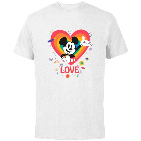 Disney Mickey Mouse Pride Rainbow Love Heart Doodles - Short Sleeve Cotton T-Shirt for Adults - Customized-White