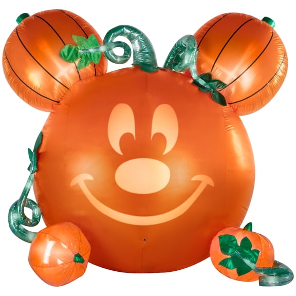 Disney Mickey Mouse Pumpkin Airblown Inflatable with EmoteGlow Face and Monster Mash, 6 ft Tall