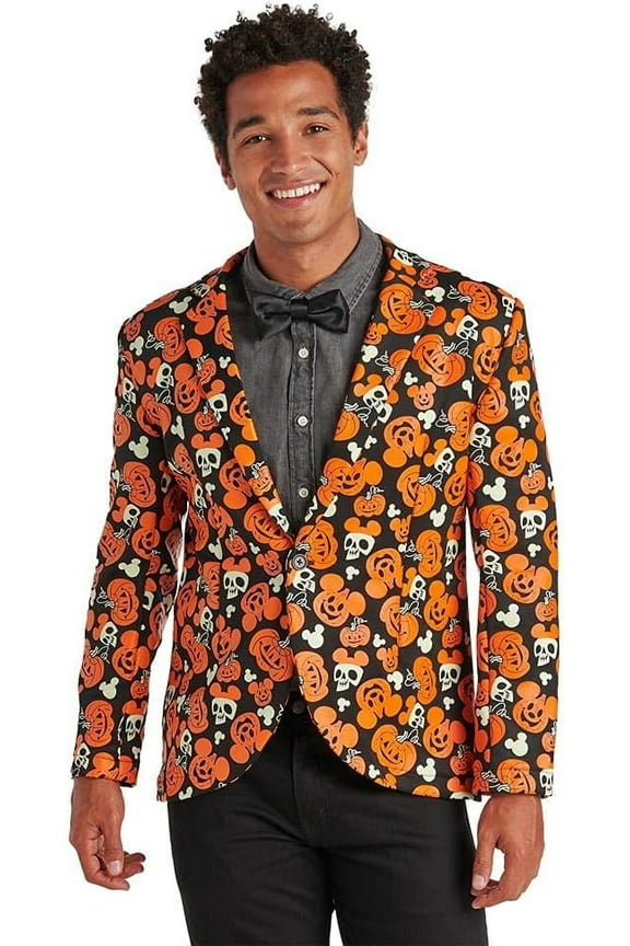 Mickey Mouse Pumpkin Glow-in-the-Dark Half Suit and Light-Up Tie Costume for Adults, Size Medium