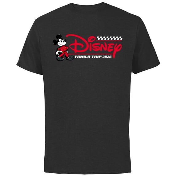 Disney Mickey Mouse Race Car Driver Family Trip 2026 Racing - Short Sleeve Cotton T-Shirt for Adults - Customized-Black