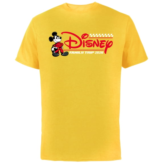 Disney Mickey Mouse Race Car Driver Family Trip 2026 Racing - Short Sleeve Cotton T-Shirt for Adults - Customized-Yellow