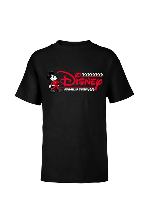 Mickey Mouse Race Car Driver Family Trip Racing Logo - Short Sleeve T-Shirt for Kids - Customized-Black