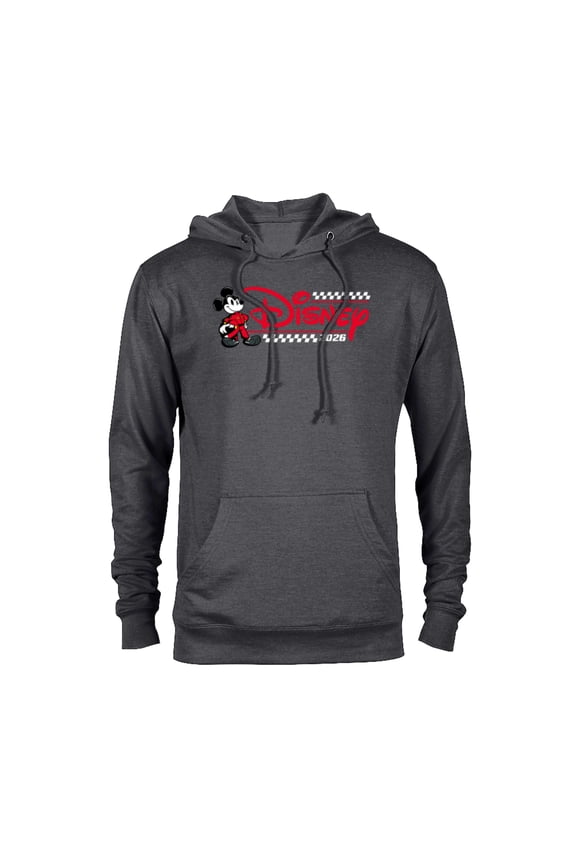 Mickey Mouse Race Car Driver Racing Flag Logo 2026 - Pullover Hoodie for Adults - Customized-Charcoal Heather