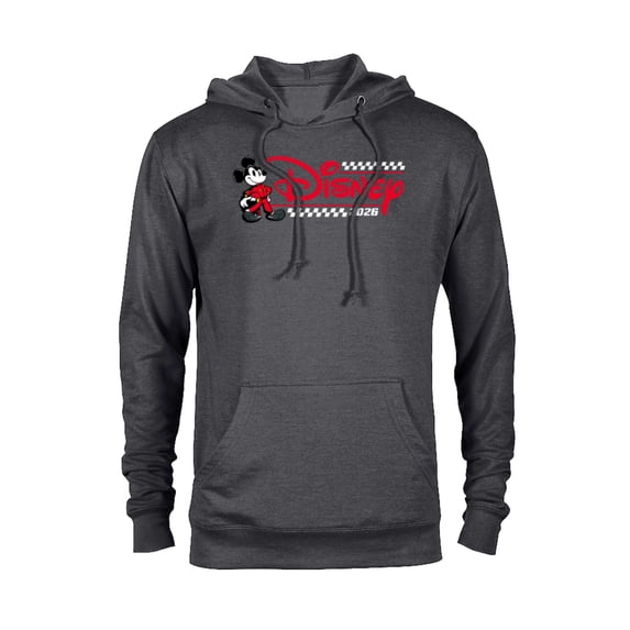 Disney Mickey Mouse Race Car Driver Racing Flag Logo 2026 - Pullover Hoodie for Adults - Customized-Charcoal Heather
