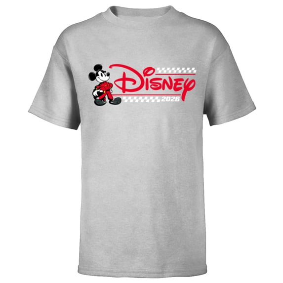 Disney Mickey Mouse Race Car Driver Racing Flag Logo 2026 - Short Sleeve T-Shirt for Kids - Customized-Athletic Heather