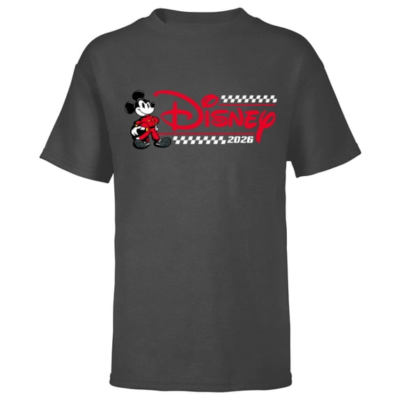 Disney Mickey Mouse Race Car Driver Racing Flag Logo 2026 - Short Sleeve T-Shirt for Kids - Customized-Charcoal Heather