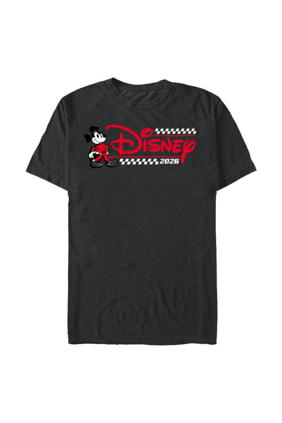 Mickey Mouse Race Car Driver Racing Flag Logo 2026 Standard T-Shirt- Short Sleeve Blended T-Shirt for Adults - Customized-Dark Heather