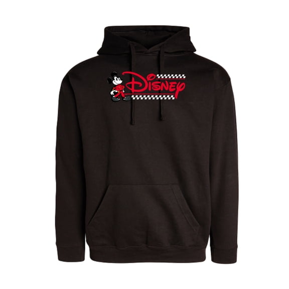 Disney Mickey Mouse Race Car Driver Racing Flag Script Logo Standard T-Shirt- Pullover Hoodie for Adults - Customized-Black