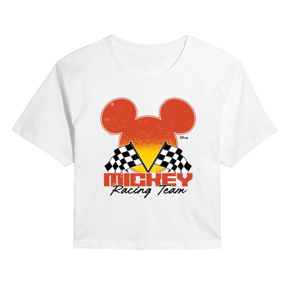 Disney - Mickey Mouse Racing - Juniors Cropped Short Sleeve Graphic T-Shirt