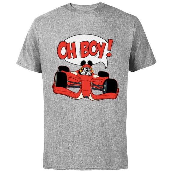 Disney Mickey Mouse Racing Team "Oh Boy!" Race Car Driver - Short Sleeve Cotton T-Shirt for Adults - Customized-Athletic Heather