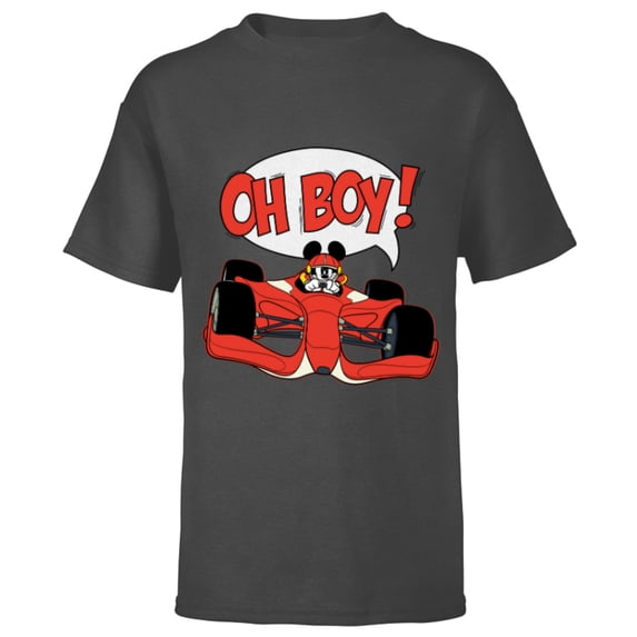 Disney Mickey Mouse Racing Team "Oh Boy!" Race Car Driver - Short Sleeve T-Shirt for Kids - Customized-Charcoal Heather