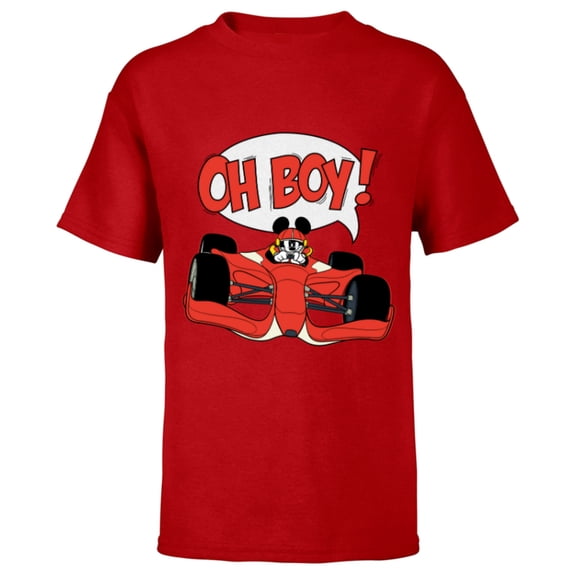 Disney Mickey Mouse Racing Team "Oh Boy!" Race Car Driver - Short Sleeve T-Shirt for Kids - Customized-Red