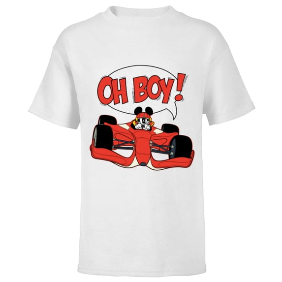 Disney Mickey Mouse Racing Team "Oh Boy!" Race Car Driver - Short Sleeve T-Shirt for Kids - Customized-White