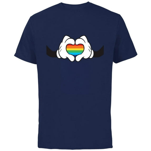 Disney Mickey Mouse Rainbow Hands - Short Sleeve Cotton T-Shirt for Adults -Customized-Navy