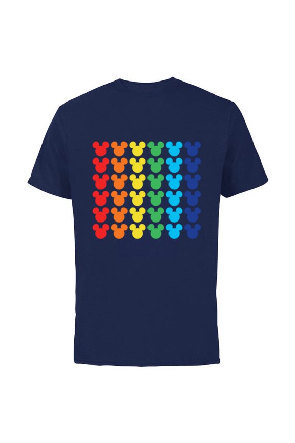 Mickey Mouse Rainbow Icons - Short Sleeve Cotton T-Shirt for Adults -Customized-Navy