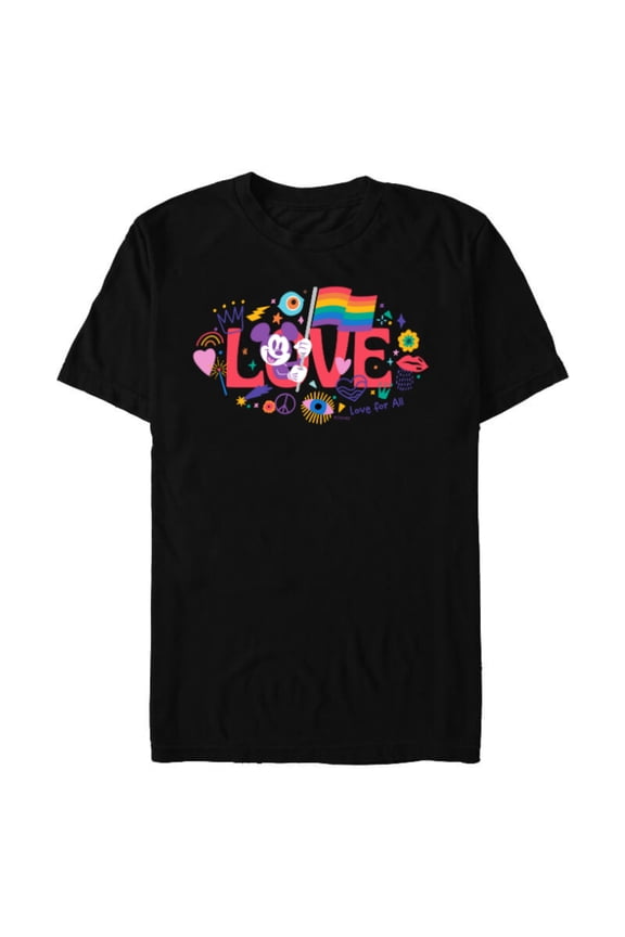 Mickey Mouse Rainbow Pride Flag Love for All Doodles - Short Sleeve Blended T-Shirt for Adults - Customized-Black